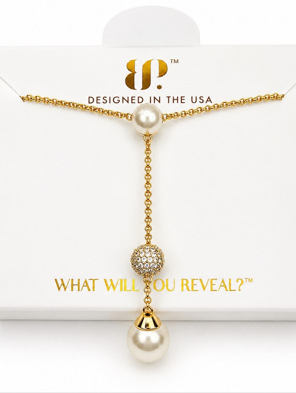Bomb Party NWT "She's Elegant And Grace" Pearl Lariat Necklace – Gold Plated